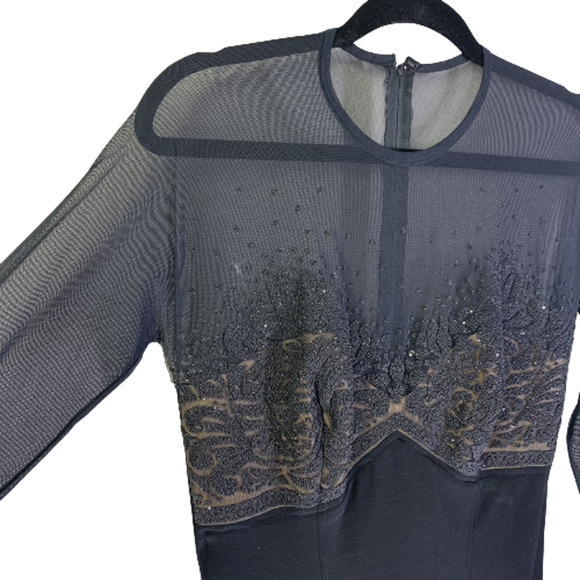 TASHASHI SHOJI Vintage Sheer Black Beaded‎ Embellished Formal Shift Dress - Picture 3 of 12